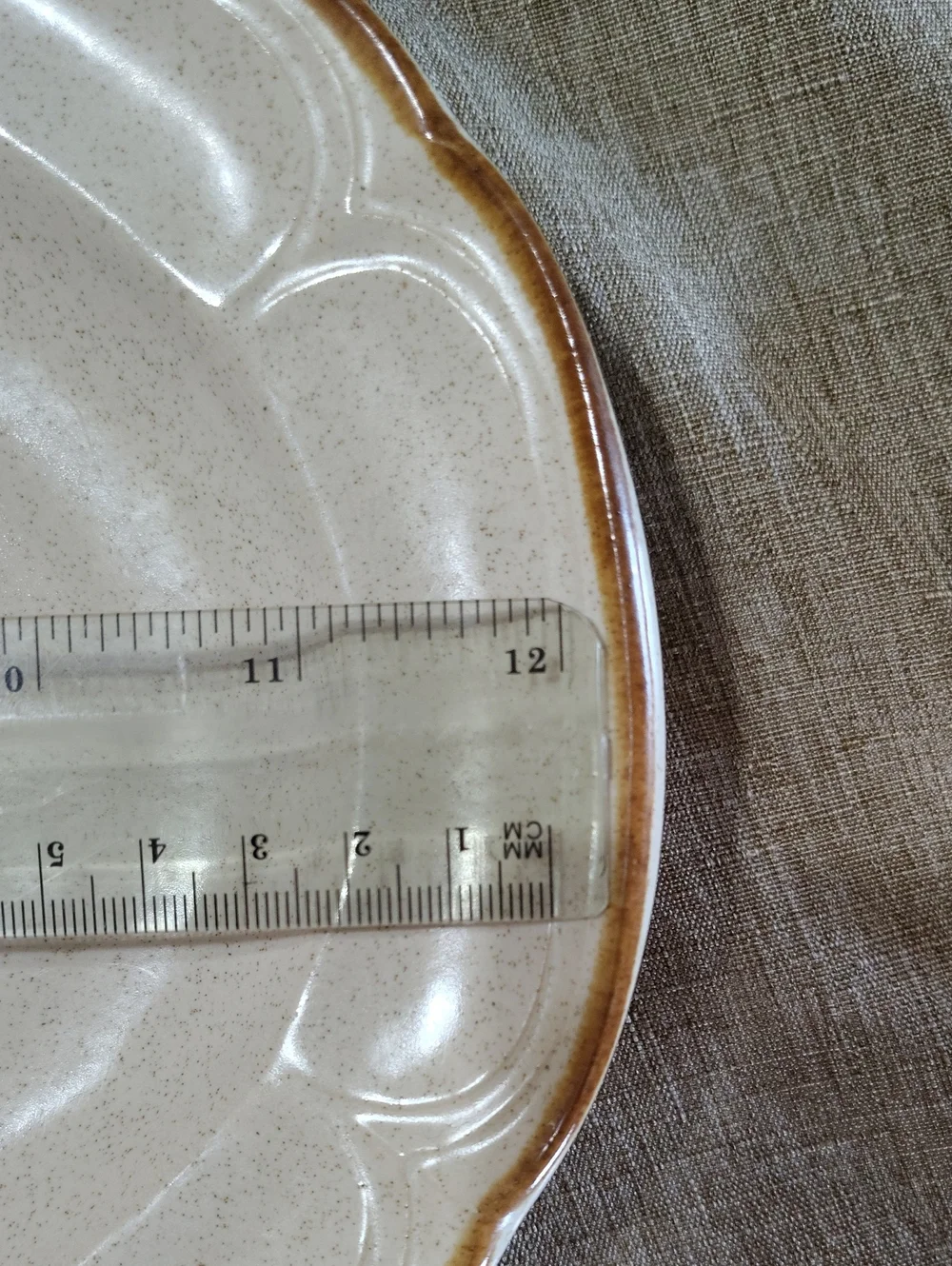 Baroque By Hearthside Neutral Speckle Stoneware Serving Platter with Brown Rim